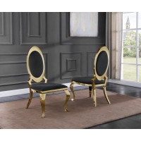 Classic 7pc Dining Set wUph Side Chair Glass Table w Gold Spiral Base Black