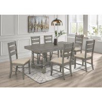 Classic 7pc Dinette Set with Dining Table with Four Posts and Wood and Linen Side Chairs Gray