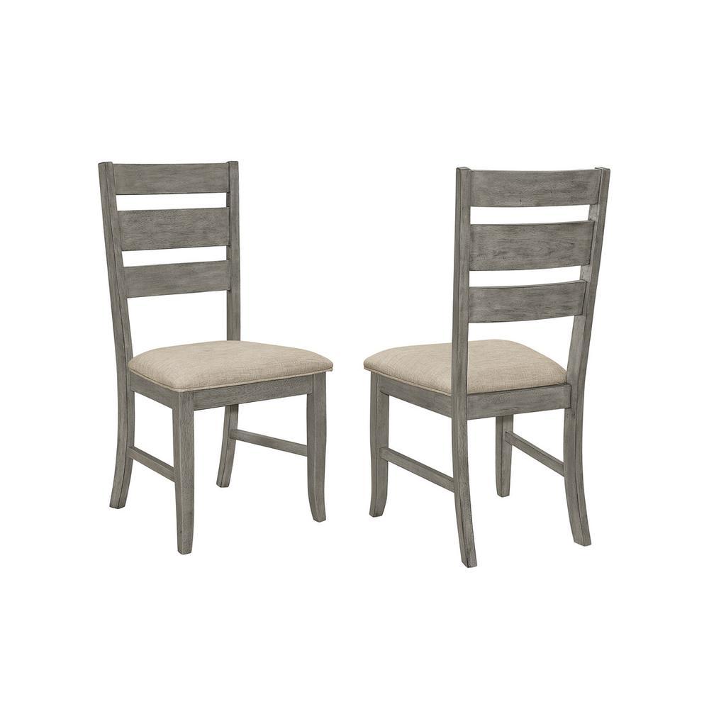 SET OF 2 Upholstered Side Chairs with Ladder Back Dark Grey