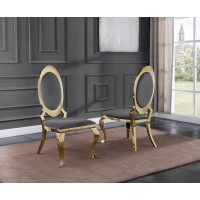 Classic 7pc Dining Set wUph Side Chair Glass Table w Gold Spiral Base Dark Grey