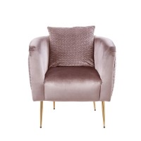 Natalie Blush Pink Velvet Barrel Accent Chair with Metal Legs