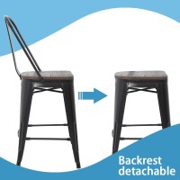 Fdw Modern Bar Stool Set Of 4 Counter Height Barstool With Back 24 Inches Seat Height Industrial Bar Chairs Indoor Outdoor Metal Kitchen Stools Restaurant Patio Stool Stackable