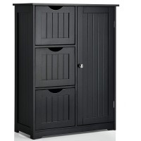 Giantex Bathroom Floor Cabinet, Wooden Storage Cabinet With 1 Door & 3 Drawer, Free Standing Entryway Cupboard, Spacesaver Cabinet