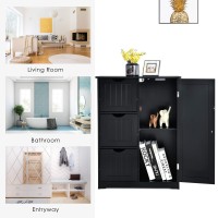 Giantex Bathroom Floor Cabinet, Wooden Storage Cabinet With 1 Door & 3 Drawer, Free Standing Entryway Cupboard, Spacesaver Cabinet