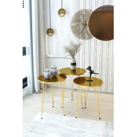Pak Home Set Of 3 High Gloss Gold Nesting End Tables Round Wood Stacking Coffee Side Accent Table With Metal Legs For Living Room, Home Office, Nightstands For Bedroom