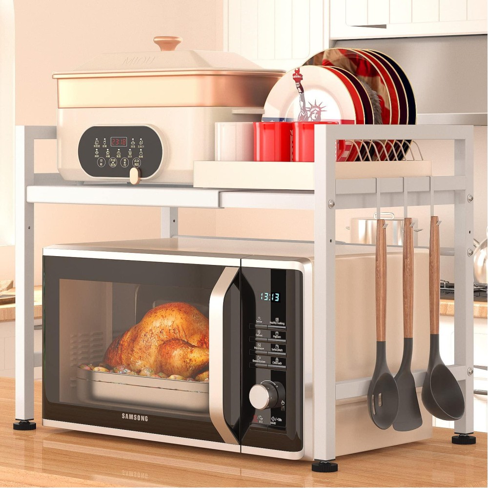 Pusdon Extendable Microwave Oven Rack, Heavy Duty Adjustable Microwave/Toaster Shelf(L15.7~23.6