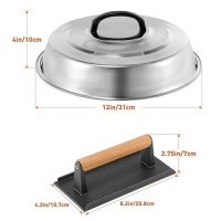 Bbq Accessories 12 Inch Round Stainless Steel Basting Cover Cheese Melting Dome Rectangle Cast Iron Grill Press Kit For Hambur