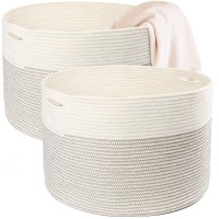 Lotfancy Coiled Rope Storage Basket With Handles, 2 Pack 21 X 21 X 13 Xxxl, Extra Large Woven Toy Basket For Living Room, Bathroom, Laundry, Bedroom, Nursery, Blanket Holder
