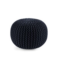 Lane Linen Pouf Ottoman - Hand Knitted Ottoman Pouf, Round Pouf Ottoman Foot Rest For Couch, 100% Cotton Braid Cord, Poufs For Living Room, Floor Pouf Chairs - 20 Diameter X 14 Height - Navy