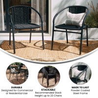 Emma Oliver 2 Pack Black Rattan Indooroutdoor Restaurant Stack Chair With Curved Back