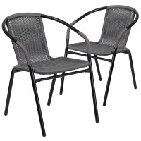 Emma Oliver 2 Pack Gray Rattan Indooroutdoor Restaurant Stack Chair With Curved Back