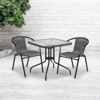 Emma Oliver 2 Pack Gray Rattan Indooroutdoor Restaurant Stack Chair With Curved Back