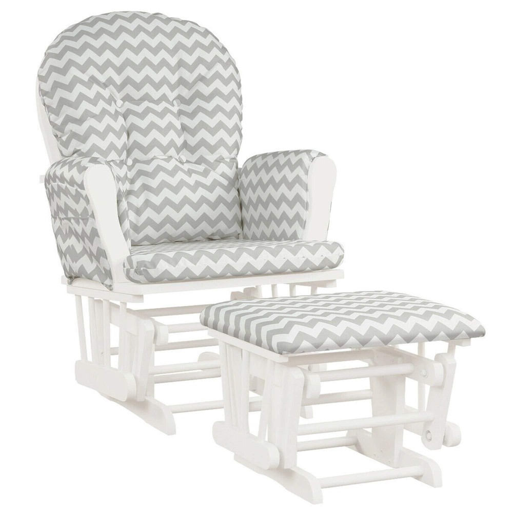 Dortala Baby Glider Rocker With Ottoman, Multiposition Glider With Cleanable Upholstered, Smooth Rocking Motion, Nursery Glider & Ottoman Sets For Nursing Baby, Reading, Napping (Grey+White)