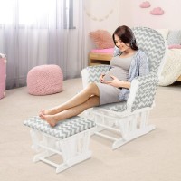 Dortala Baby Glider Rocker With Ottoman, Multiposition Glider With Cleanable Upholstered, Smooth Rocking Motion, Nursery Glider & Ottoman Sets For Nursing Baby, Reading, Napping (Grey+White)