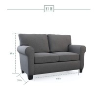 Edenbrook Willow Upholstered Loveseat with Rolled Arms - Living Room Furniture - Charcoal Small Loveseat - Seats Two - Loveseat for Small Spaces