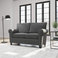 Edenbrook Willow Upholstered Loveseat with Rolled Arms - Living Room Furniture - Charcoal Small Loveseat - Seats Two - Loveseat for Small Spaces