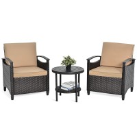 Tangkula 3 Piece Rattan Sofa Set, Patio Conversation Bistro Set w/Coffee Table, Seat and Back Cushions, Sturdy Steel Frame, Outdoor Furniture Set for Garden, Backyard, Balcony, Poolside