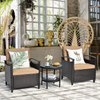 Tangkula 3 Piece Rattan Sofa Set, Patio Conversation Bistro Set w/Coffee Table, Seat and Back Cushions, Sturdy Steel Frame, Outdoor Furniture Set for Garden, Backyard, Balcony, Poolside