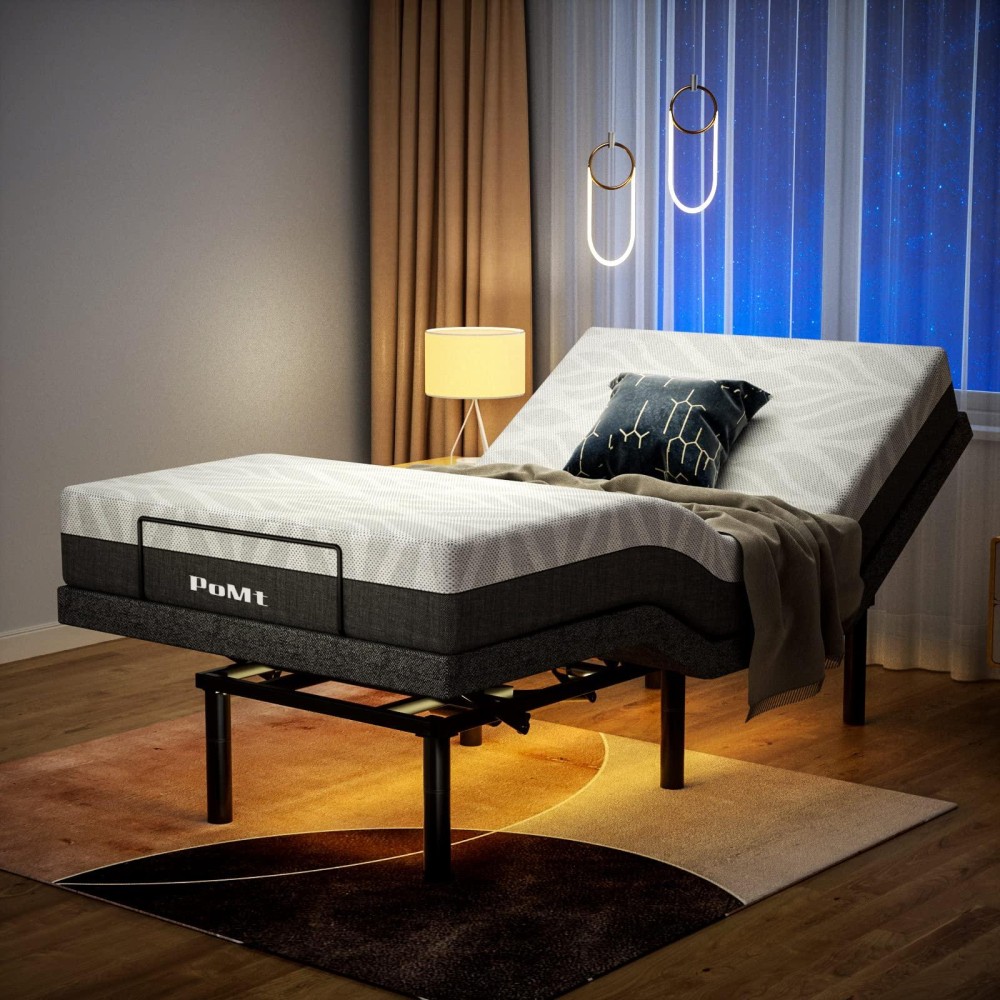 Pomt Adjustable Bed Frame Twin Xl Quick Assembly Adjustable Bed Base Electric Bed Frame With Wireless Remote Independent Head And Foot Incline Dual Usb Charging Ports Under Bed Nightlight Side