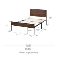 Edenbrook Bed Frame - Metal Platform Bed - Wood Headboard And Footboard - Box Spring Optional, Full, Brown Oak