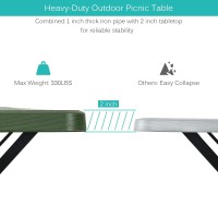 Gymax Picnic Table, Picnic Bench Easy To Assemble W/All Weather Wood Grain Tabletop & Metal Frame, Picnic Tables For Outdoors Camping Backyard Deck Patio Poolside Dining Party