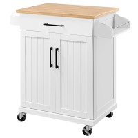 Yaheetech Kitchen Cart With Bamboo Tabletop 345 Width Rolling Kitchen Island With Drawer And Adjustable Shelf Storage Cabin