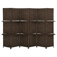 Room Divider 6 Panel Room Screen Divider Wooden Screen Folding Portable Partition Screen Wood With Removable Storage Shelves Colour Brown