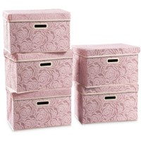 Prandom Collapsible Storage Boxes With Lids 5Pack Fabric Decorative Storage Bins Cubes Organizer Containers Baskets With Cove