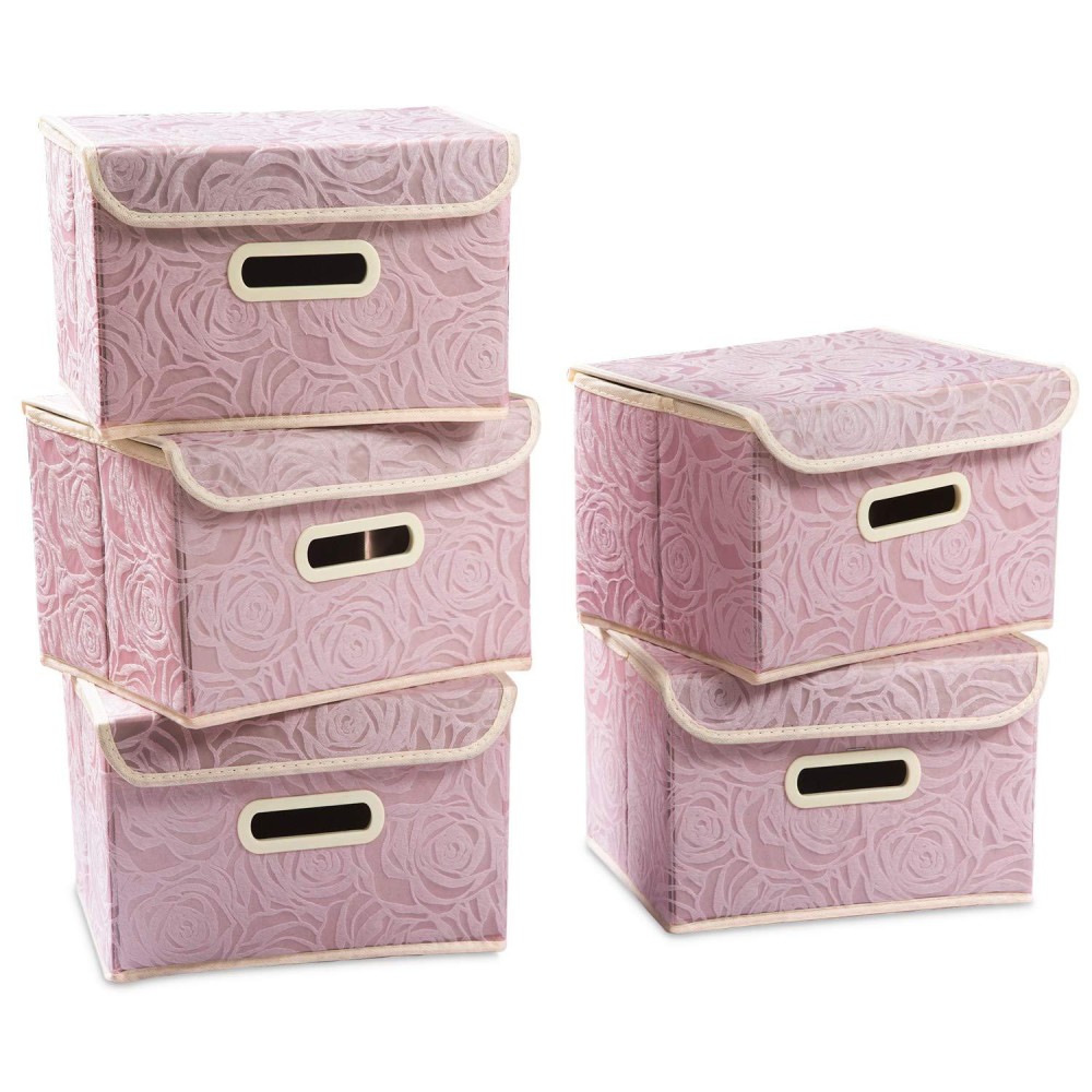 Prandom Foldable Storage Boxes With Lids 5Pack Fabric Decorative Storage Bins Cubes Organizer Containers Baskets With Cover H