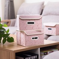 Prandom Foldable Storage Boxes With Lids 5Pack Fabric Decorative Storage Bins Cubes Organizer Containers Baskets With Cover H