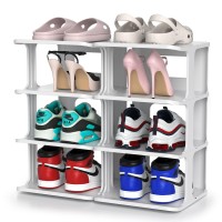 Zoinliy Stackable Shoe Rack For Closet 4 Tiers 2 Columns Shoe Rack Organizer For Bedroom Entryway Dorm Rooms Grey Free Stand