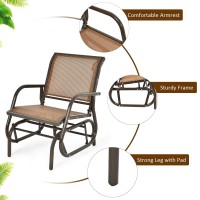 Giantex Swing Glider Chair W/Study Metal Frame Comfortable Patio Chair Love-Seat For Garden, Porch, Backyard, Poolside, Lawn Outdoor Rocking Chair (2, Brown)
