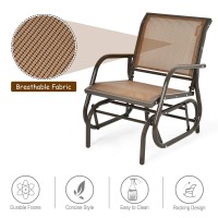 Giantex Swing Glider Chair W/Study Metal Frame Comfortable Patio Chair Love-Seat For Garden, Porch, Backyard, Poolside, Lawn Outdoor Rocking Chair (1, Brown)