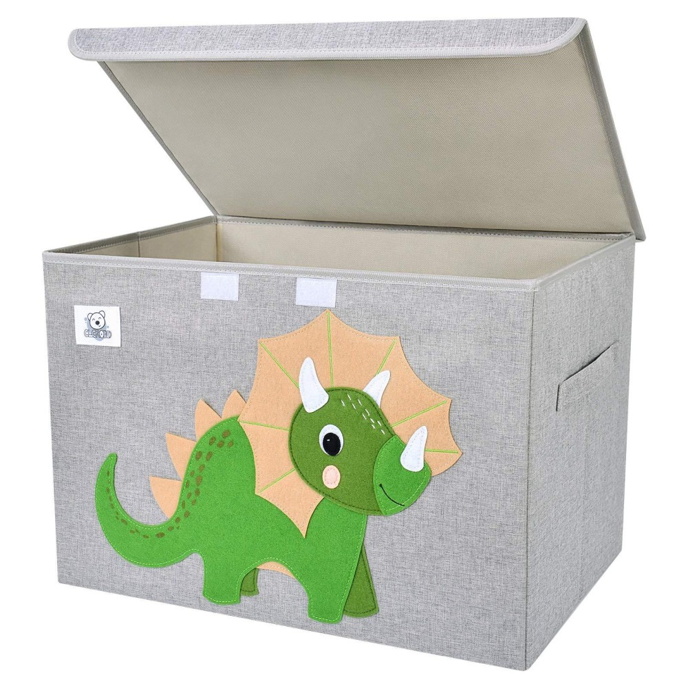 Clcrobd Foldable Large Kids Toy Chest With Flip-Top Lid, Collapsible Fabric Animal Toy Storage Organizer/Bin/Box/Basket/Trunk For Toddler, Children And Baby Nursery (Triceratops)