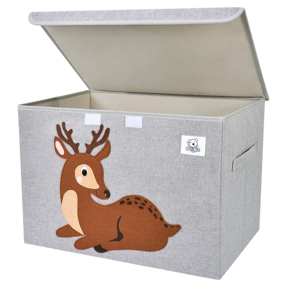 Clcrobd Foldable Large Kids Toy Chest With Flip-Top Lid, Collapsible Fabric Animal Toy Storage Organizer/Bin/Box/Basket/Trunk For Toddler, Children And Baby Nursery (Deer)