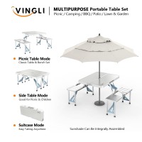 Vingli 4Ft Folding Camping Picnic Table With Seatsumbrella Hole265 Lbs Support That Lightweight And Fold Up Card Suitcase Tabl