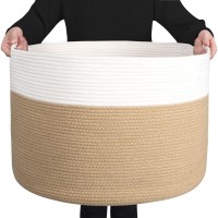 Mintwood Design Extra Large 22 X14 Inches Decorative Woven Cotton Rope Storage Basket, Laundry Basket, Blanket Basket, Dog Toy Storage Baskets Bin, Laundry Hamper, Towel Basket, Beige
