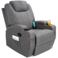 Best Choice Products Executive Linen Fabric Swivel Electric Massage Recliner Chair W/Remote Control, 5 Heat & Vibration Modes, 2 Cup Holders, 4 Pockets - Gray