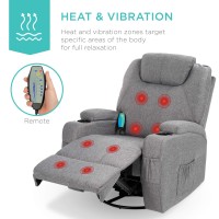 Best Choice Products Executive Linen Fabric Swivel Electric Massage Recliner Chair W/Remote Control, 5 Heat & Vibration Modes, 2 Cup Holders, 4 Pockets - Gray