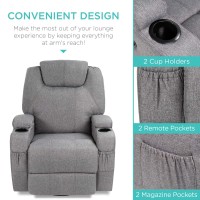 Best Choice Products Executive Linen Fabric Swivel Electric Massage Recliner Chair W/Remote Control, 5 Heat & Vibration Modes, 2 Cup Holders, 4 Pockets - Gray