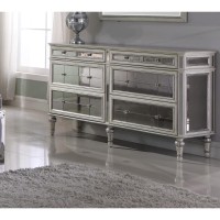 Best Master Emory 6Drawer Solid Wood Dresser in Antique Cream With Mirrored