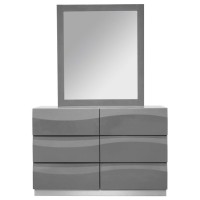 Best Master Leon 2Piece Poplar Wood Dresser and Mirror Set in Gray High Gloss