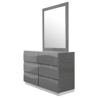 Best Master Leon 2Piece Poplar Wood Dresser and Mirror Set in Gray High Gloss