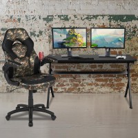 Gaming Desk and CamouflageBlack Racing Chair Set Cup HolderHeadphone HookRemovable Mouse Pad Top 2 Wire Management Holes