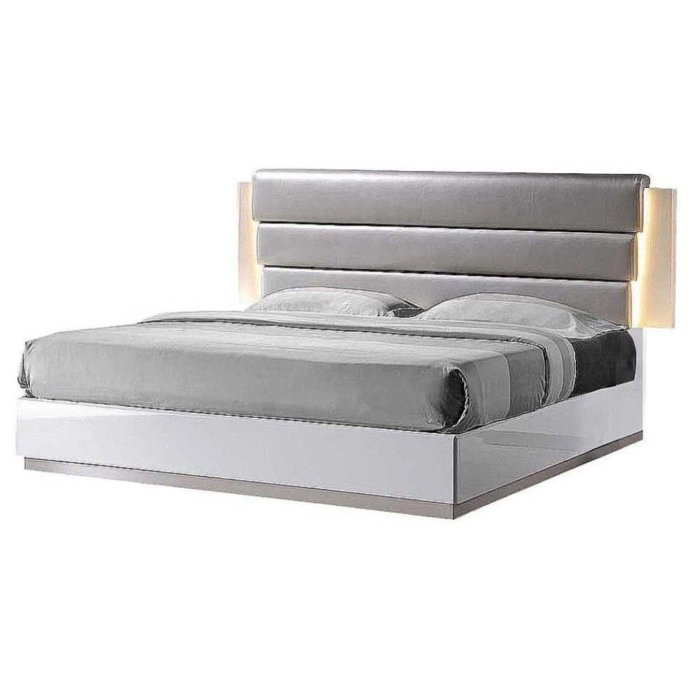 Best Master Florence Faux Leather East King Platform Bed In White/Gray