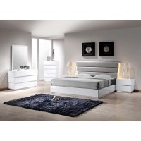 Best Master 5-Piece Florence Leather Headboard Queen Bed Set In White/Gray