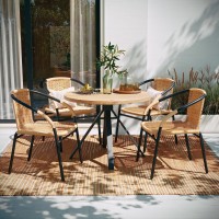 Flash Furniture Lila 4 Pack Beige Rattan Indooroutdoor Restaurant Stack Chair Versatile And Stylish Seating