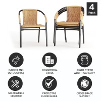 Flash Furniture Lila 4 Pack Beige Rattan Indooroutdoor Restaurant Stack Chair Versatile And Stylish Seating