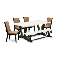 East West Furniture V627LA1476 6Piece Gorgeous Modern Dining Table Set an Outstanding Linen White Wood Dining Table Top and Li