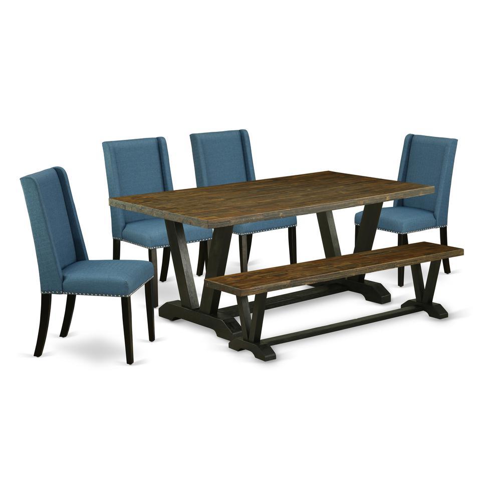 East West Furniture V677FL1216 6Piece Amazing Rectangular Dining Room Table Set a Good Distressed Jacobean Dining Table Top an